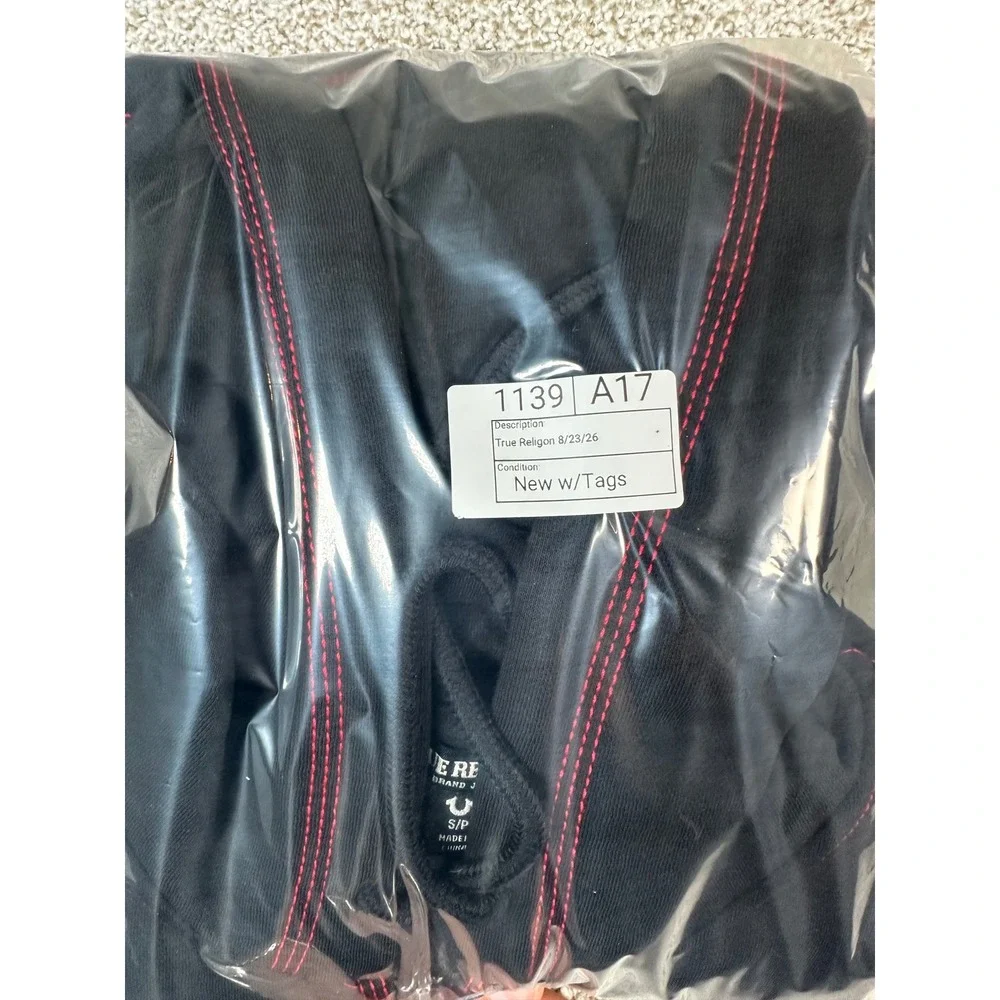 True Religion Mens TNL Puff Buddha Zip Hoodie Jet Black Red Stitch 701039 S